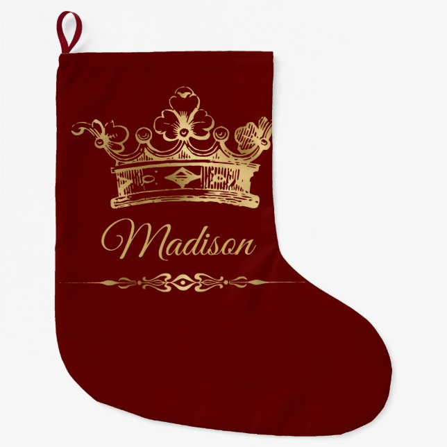 Fancy Gold Crown Large Christmas Stocking (Front)