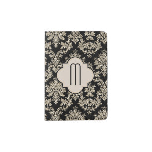 Fancy Gold Damask on Black Monogram Passport Holder