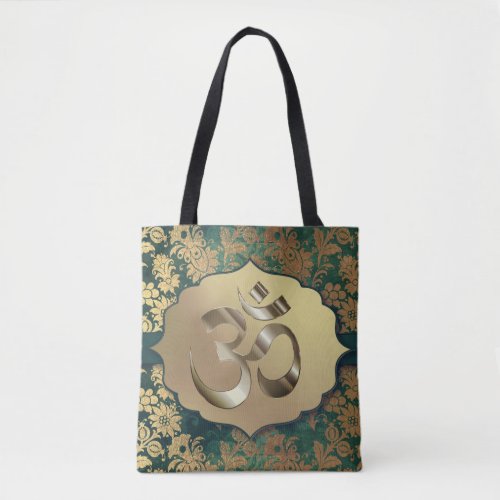 Fancy Gold Floral Gold Om  Tote Bag