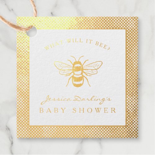 Fancy gold foil what will it bee baby shower foil favor tags