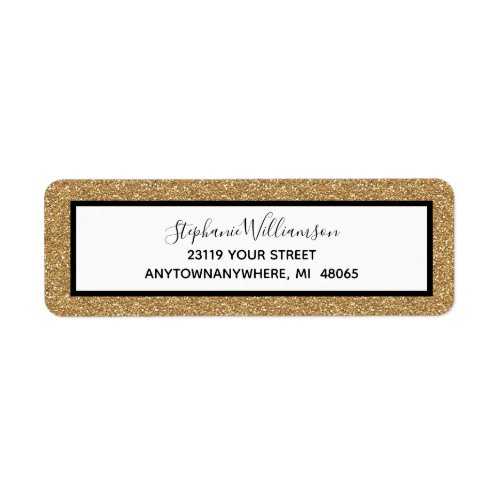 Fancy Gold Glitter Black Return Address Label
