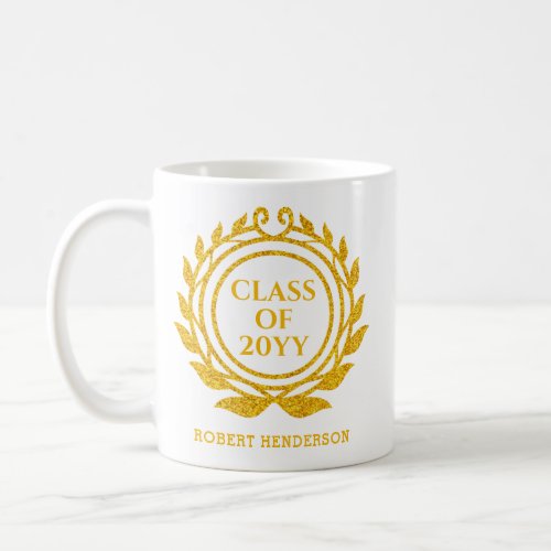 Fancy Gold Glitter Emblem Editable Graduation Coffee Mug