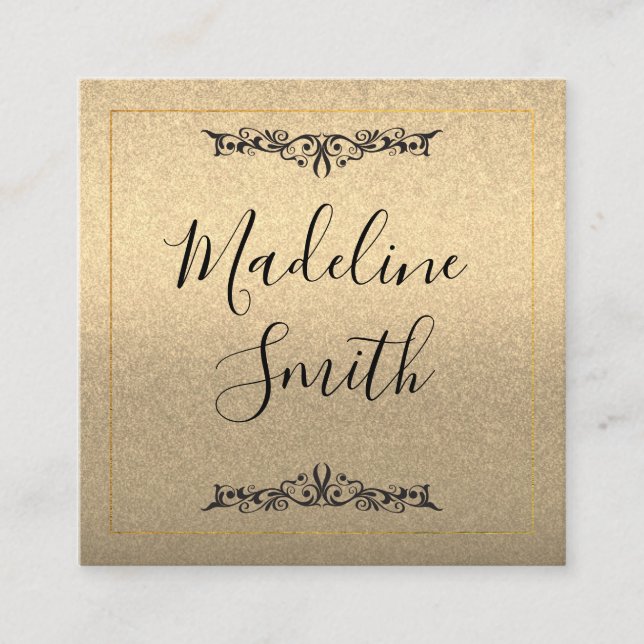 Fancy Gold Glitter Lux Square Business Card (Front)