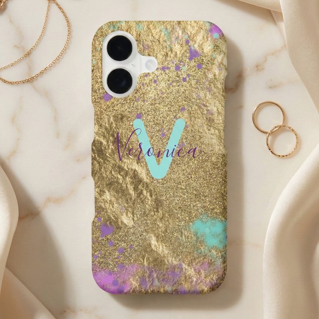 Fancy Gold Glitter Metallic Paint Splatter Name iPhone Case (Creator Uploaded)