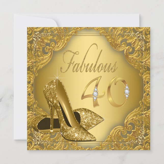 Fancy Gold High Heel Fabulous 40th Birthday Invitation (Front)