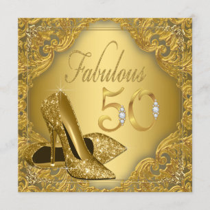 Fancy Gold High Heel Fabulous 50th Birthday Invitation