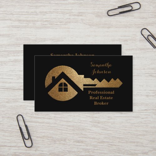 Fancy Gold Key Real Estate Broker Business Card