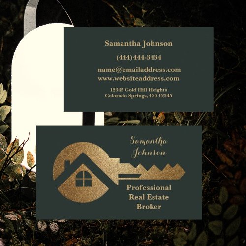 Fancy Gold Key Real Estate Broker Business Card