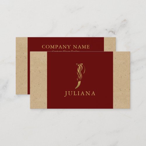 Fancy Gold Letter J Monogram On Red and Cardboard Business Card