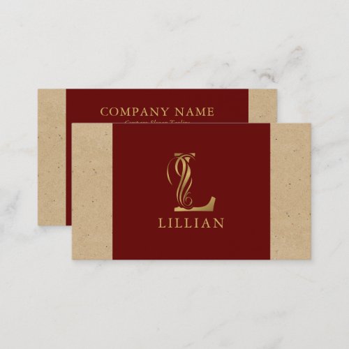 Fancy Gold Letter L Monogram On Red and Cardboard Business Card