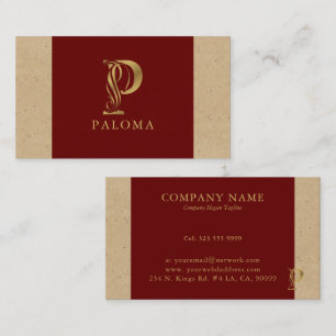Fancy Gold Letter P Monogram On Red and Cardboard Business Card
