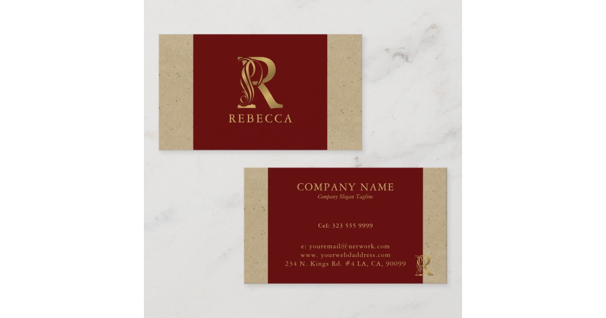 Gold Letter R Monogram Fancy Gold Letter R Monogram On Red and Cardboard Business Card | Zazzle