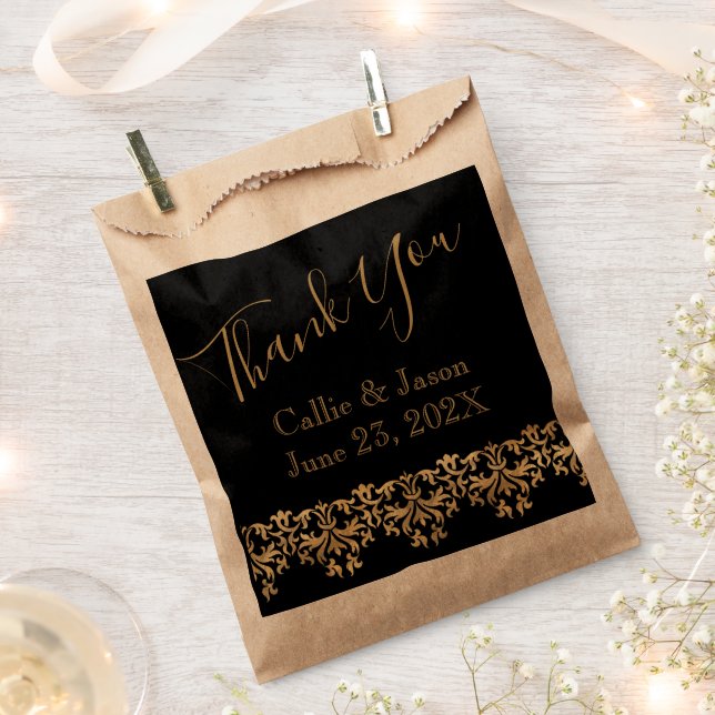 Fancy Gold Lettering on Black Thank You Favor Bag (Clipped)