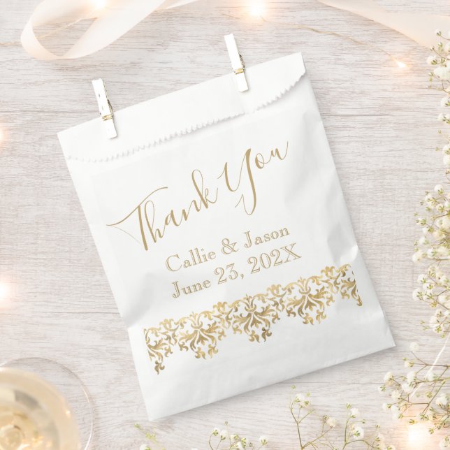 Fancy Gold Lettering Thank You Favor Bag (Clipped)