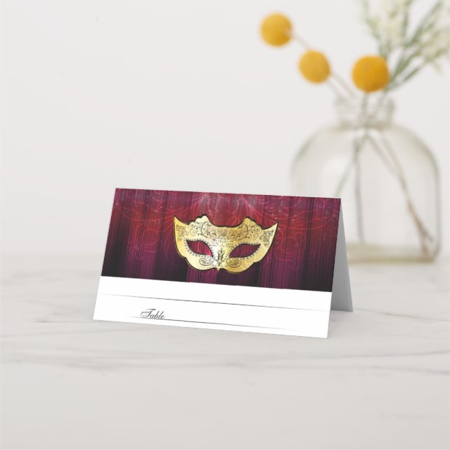 Fancy Gold Masquerade Escort Cards (Front)