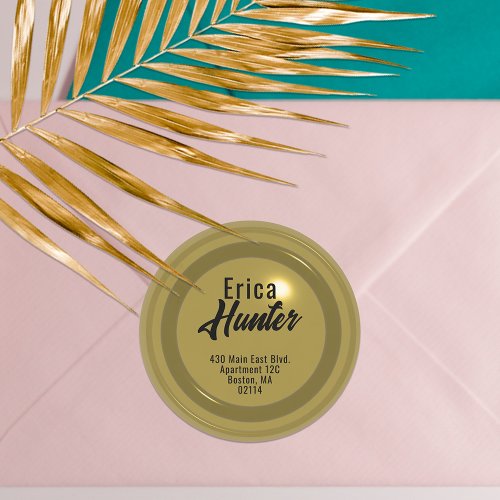 Fancy Gold Metallic Round Return Address Label