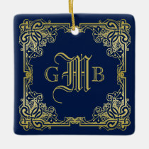 Fancy Gold Monogram Choose Your Background Color Ceramic Ornament