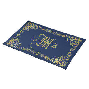 Fancy Gold Monogram Choose Your Background Color Cloth Placemat