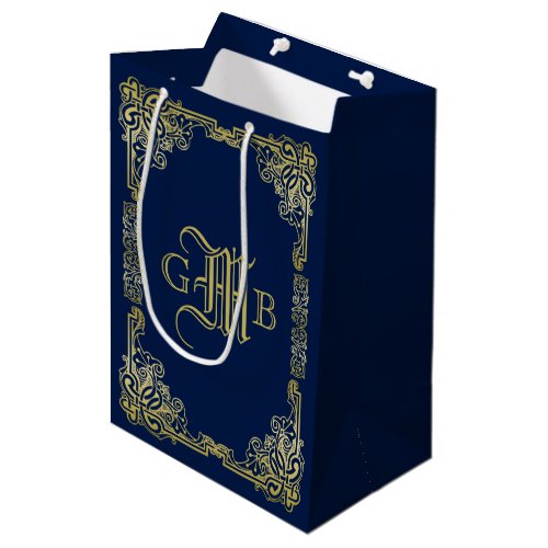Fancy Gold Monogram Choose Your Background Color Medium Gift Bag