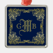 Fancy Gold Monogram Choose Your Background Color Metal Ornament