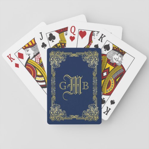 Fancy Gold Monogram Choose Your Background Color Poker Cards