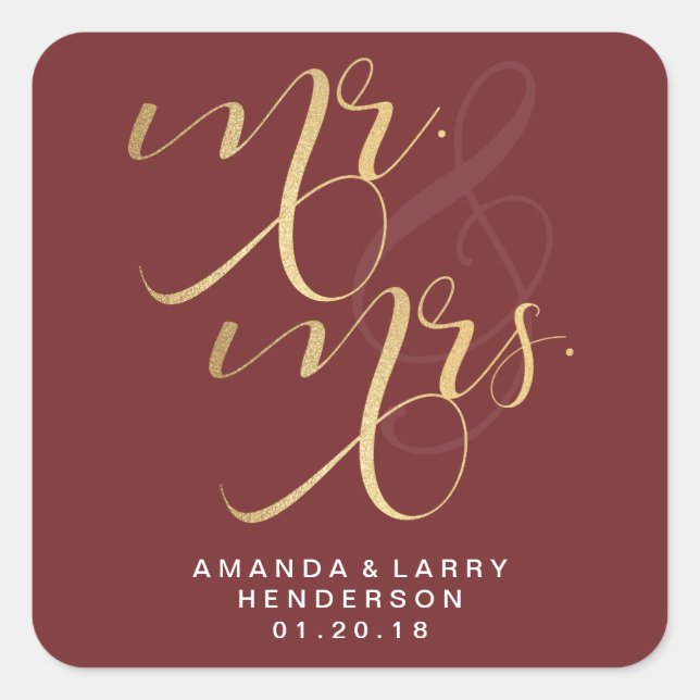 Fancy Gold Mr and Mrs Wedding Stickers (Front)