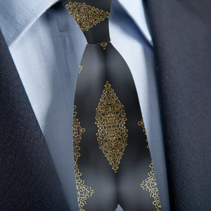 Fancy Gold on Black Neck Tie