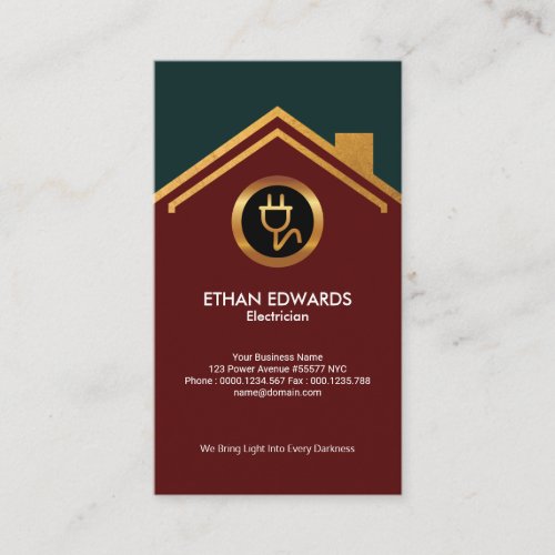 Fancy Gold Plug Point Homeowner Electrician Business Card