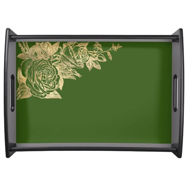 Fancy Gold Roses on Dark Green Serving Tray (Front)