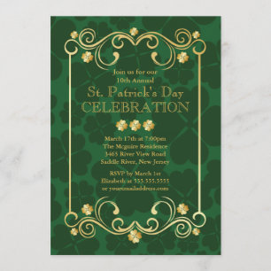 Fancy Gold Shamrock St. Patrick's Party Invitation