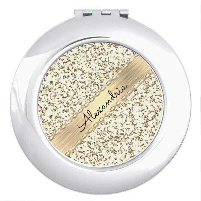 Fancy Gold Shimmery Marble Compact Mirror (Front)
