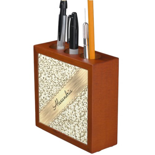 Fancy Gold Shimmery Marble Personalized Desk Organizer