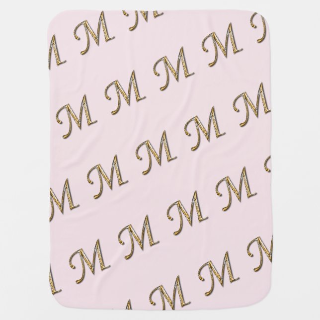Fancy Gold Silver Letter M Monogram Initial Baby Blanket (Front)