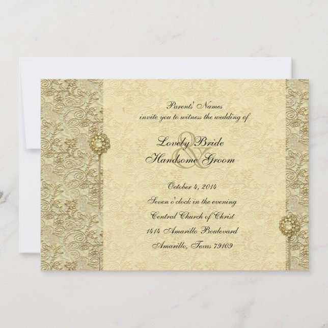 Fancy Gold Vintage Brocade Wedding Invitations (Front)