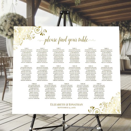 Fancy Gold  White 17 Table Wedding Seating Chart Foam Board