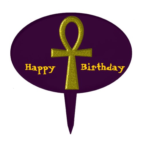 Fancy Golden Ankh Oval Cake Pick