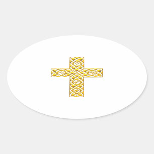 Fancy Golden Cross Oval Sticker