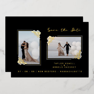 Fancy Golden Minimalist Branches 2 Photos Wedding Foil Invitation