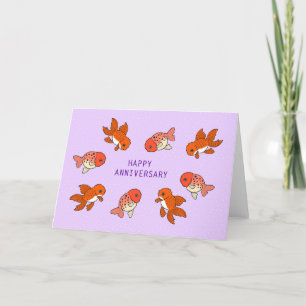 Fancy Goldfish red fish Happy Anniversary Letterpress Thank You Card