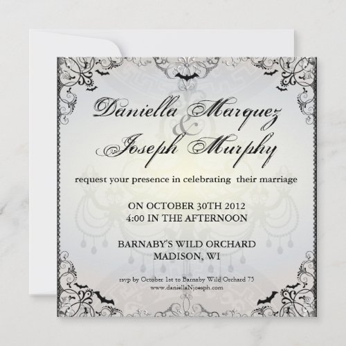 Fancy Gothic Bats Halloween Wedding Invitation