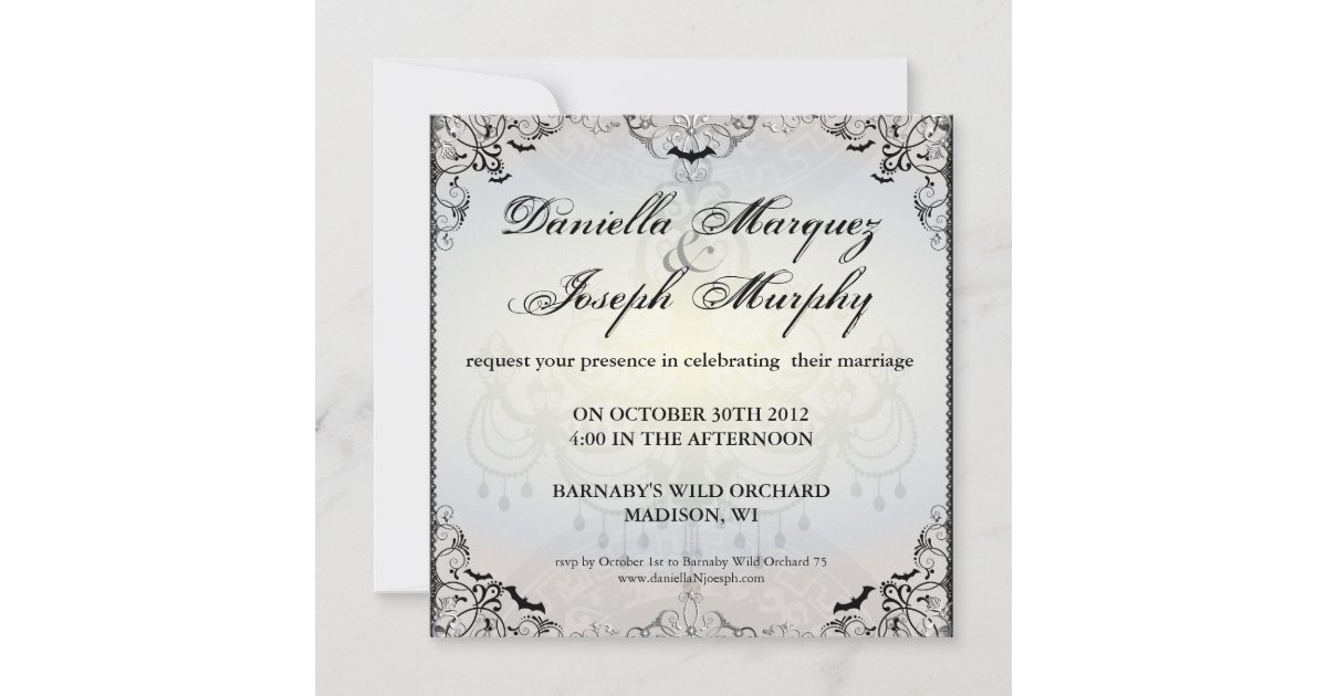 Fancy Gothic Bats Halloween Wedding Invitation | Zazzle