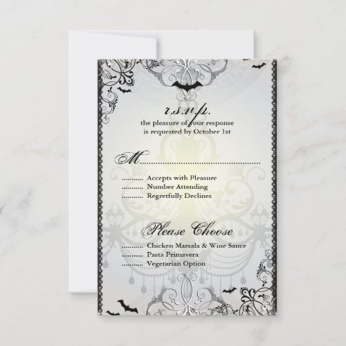 Fancy Gothic Bats Halloween Wedding RSVP Card