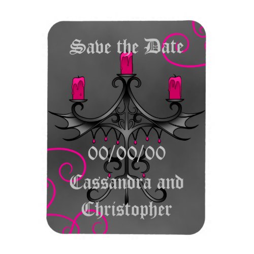 Fancy Gothic candelabra on gray save the date Magnet