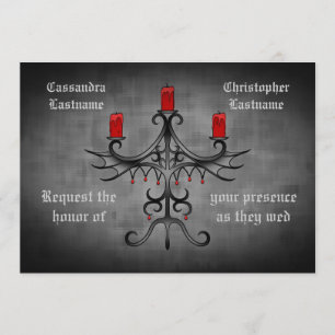 Fancy Gothic candelabra on gray spooky wedding Invitation