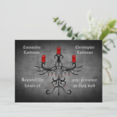 Fancy Gothic candelabra on gray spooky wedding Invitation (Standing Front)