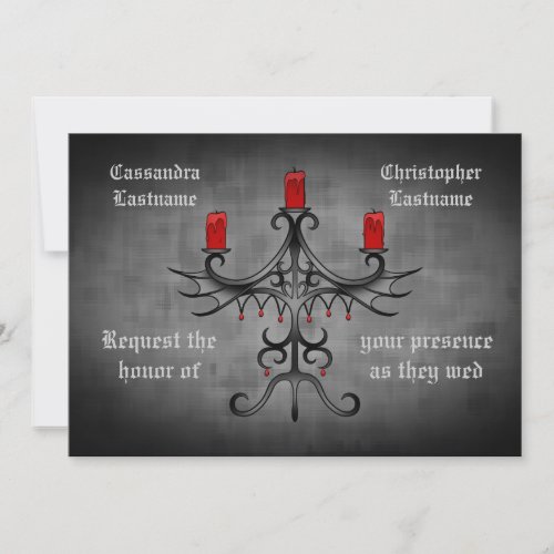 Fancy Gothic candelabra on gray spooky wedding Invitation