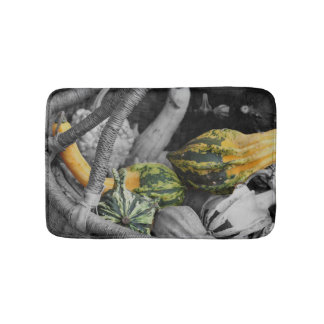 Fancy Gourds In Wicker Basket Partial Color Bath Mat