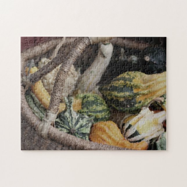 Fancy Gourds In Wicker Basket Photo Painting  Jigsaw Puzzle (Horizontal)