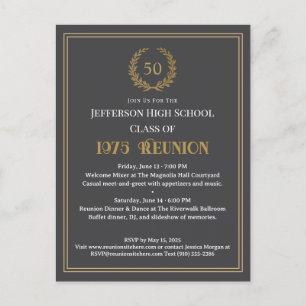 Fancy Gray 50 Year Class Reunion Laurel Wreath Postcard