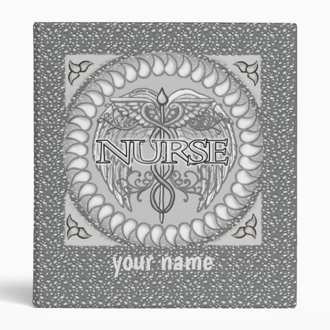 Fancy gray caduceus nurse  3 ring binder (Front)